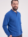 Saks Mavisi Polo Yaka İş Sweatshirt 3 İplik Şardonlu