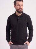 Siyah Polo Yaka İş Sweatshirt 3 İplik Şardonlu