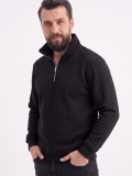 Siyah Dik Yaka Yarım Fermuarlı İş Sweatshirt 3 İplik Şardonlu