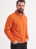 Turuncu Dik Yaka Yarım Fermuarlı İş Sweatshirt 3 İplik