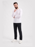 Beyaz %100 Pamuk Penye Yuvarlak Yaka T-shirt Uzun Kol