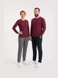 Bordo %100 Pamuk Penye Yuvarlak Yaka T-shirt Uzun Kol