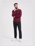 Bordo %100 Pamuk Penye Yuvarlak Yaka T-shirt Uzun Kol