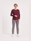 Bordo %100 Pamuk Penye Yuvarlak Yaka T-shirt Uzun Kol