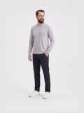 Gri Melanj %100 Pamuk Penye Yuvarlak Yaka T-shirt Uzun Kol