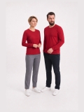 Kırmızı %100 Pamuk Penye Yuvarlak Yaka T-shirt Uzun Kol