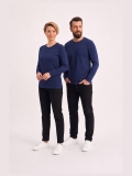 Lacivert %100 Pamuk Penye Yuvarlak Yaka T-shirt Uzun Kol