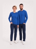 Saks Mavisi %100 Pamuk Penye Yuvarlak Yaka T-shirt Uzun Kol
