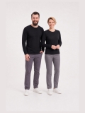 Siyah %100 Pamuk Penye Yuvarlak Yaka T-shirt Uzun Kol