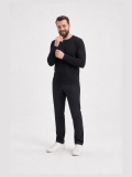 Siyah %100 Pamuk Penye Yuvarlak Yaka T-shirt Uzun Kol