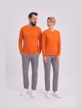 Turuncu %100 Pamuk Penye Yuvarlak Yaka T-shirt Uzun Kol