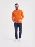 Turuncu %100 Pamuk Penye Yuvarlak Yaka T-shirt Uzun Kol