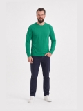 Brezilya Yeşili %100 Pamuk Penye Yuvarlak Yaka T-shirt Uzun Kol