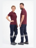 Navy Blue 3 Cm Double Row Reflective 7/7 Gabardine Work Pants
