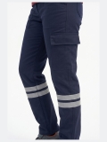 Navy Blue 3 Cm Double Row Reflective 7/7 Gabardine Work Pants