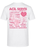 Emergency Service Cafe Printed Short Sleeve White T-Shirt (100% Cotton Jersey Fabric)