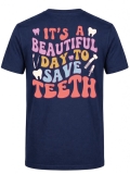 Save Teeth Baskılı Kısa Kol Lacivert Tişört (%100 Pamuk Penye Kumaş)