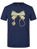 Floral Bow and Stethoscope Printed Short Sleeve Navy Blue T-Shirt (100% Cotton Jersey Fabric)