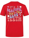 Save Teeth Baskılı Kısa Kol Kırmızı Tişört (%100 Pamuk Penye Kumaş)