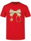 Floral Bow and Stethoscope Printed Short Sleeve Red T-Shirt (100% Cotton Jersey Fabric)