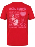 Emergency Service Cafe Printed Short Sleeve Red T-Shirt (100% Cotton Jersey Fabric)
