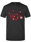 Blumen-Stethoskop Bedrucktes Kurzarm T-Shirt in Schwarz (100% Baumwoll-Jersey)
