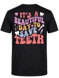Save Teeth Baskılı Kısa Kol Siyah Tişört (%100 Pamuk Penye Kumaş)