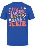 Save Teeth Baskılı Kısa Kol Saks Mavisi Tişört (%100 Pamuk Penye Kumaş)