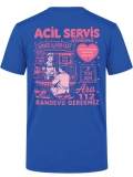 Emergency Service Cafe Printed Short Sleeve Saxon Blue T-Shirt (100% Cotton Jersey Fabric)