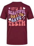 Save Teeth Baskılı Kısa Kol Bordo Tişört (%100 Pamuk Penye Kumaş)