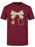 Floral Bow and Stethoscope Printed Short Sleeve Burgundy T-Shirt (100% Cotton Jersey Fabric)