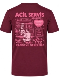 Emergency Service Cafe Printed Short Sleeve Burgundy T-Shirt (100% Cotton Jersey Fabric)
