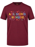 Emergency Service Nurse Printed Short Sleeve Burgundy T-Shirt (100% Cotton Jersey Fabric)