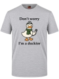 Футболка с коротким рукавом серо-меланжевого цвета с принтом Ducktor (100% хлопковая трикотажная ткань)