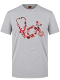 Blumen-Stethoskop Bedrucktes Kurzarm T-Shirt in Grau meliert (100% Baumwoll-Jersey)