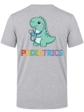 Pediatrics Dino Baskılı Kısa Kol Gri Melanj Tişört (%100 Pamuk Penye Kumaş)