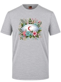 Botanische Schwesternhaube Bedrucktes Kurzarm T-Shirt in Grau meliert (100% Baumwoll-Jersey)