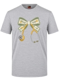 Floral Bow and Stethoscope Printed Short Sleeve Grey Melange T-Shirt (100% Cotton Jersey Fabric)