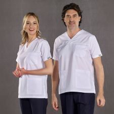 V (Surgical) Collar Top White Bottom Navy Blue Suit (Alpaca Fabric)