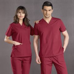 Burgundy Classic Surgical Collar Scrubs Suit (Thin Fabric)