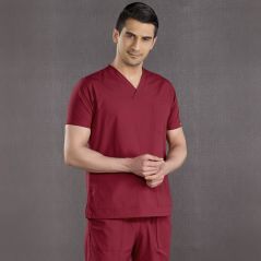 Burgundy Classic Surgical Collar Scrubs Suit (Thin Fabric)