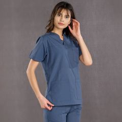 Petrol Blue Classic Surgical Collar Scrubs Suit (Thin Fabric)