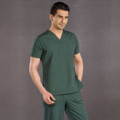 Hunter Green Classic Surgical Collar Scrubs Suit (Thin Fabric)