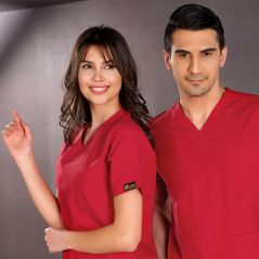 Red Classic Surgical Collar Scrubs Suit (Thin Fabric)