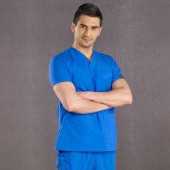 Sax Blue Classic Surgical Collar Scrubs Suit (Thin Fabric)