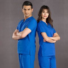 Sax Blue Classic Surgical Collar Scrubs Suit (Thin Fabric)