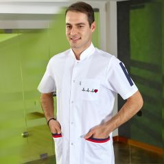 Men's Embroidered Judge Collar Short Sleeve Short Apron (Alpaca Fabric)