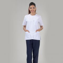 Suit Bagel Collar Snap Snap Top White Bottom Navy Blue (Alpaca Fabric)