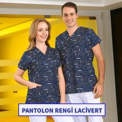 Prestij Lacivert Desenli Greys Takım (%100 Cotton Likra Kumaş)