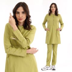 Pistachio Lux Lycra Zippered Hijab Suit